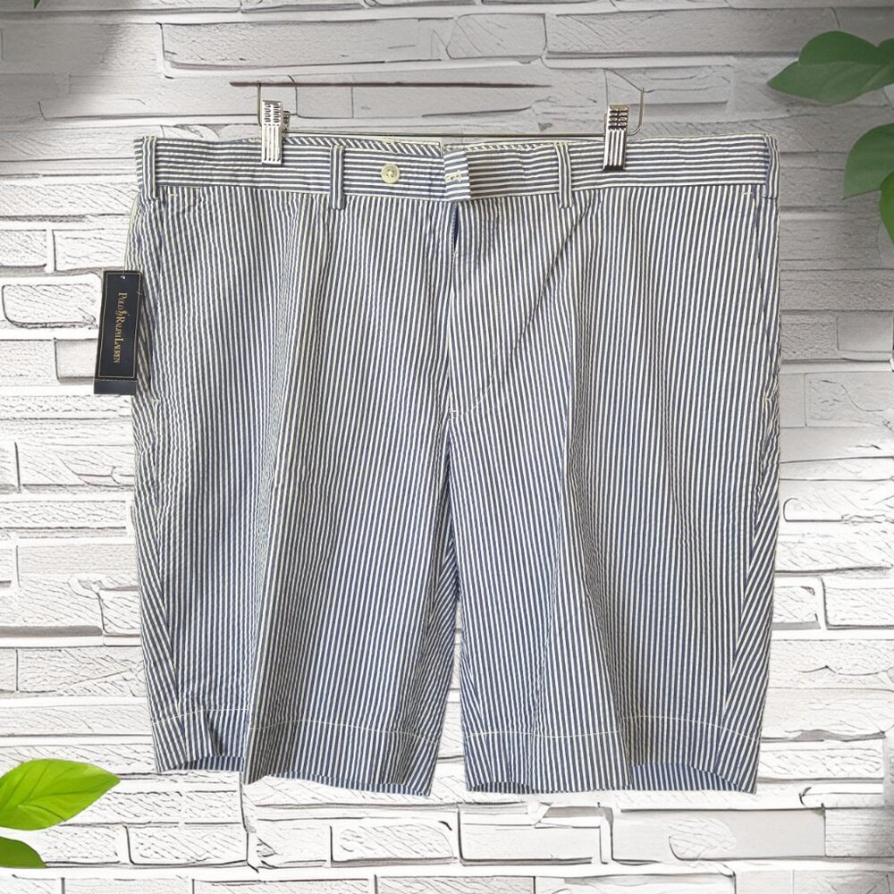 Share NWT Polo Ralph Lauren Men's Blue & White Striped Seersucker Suffield Fit